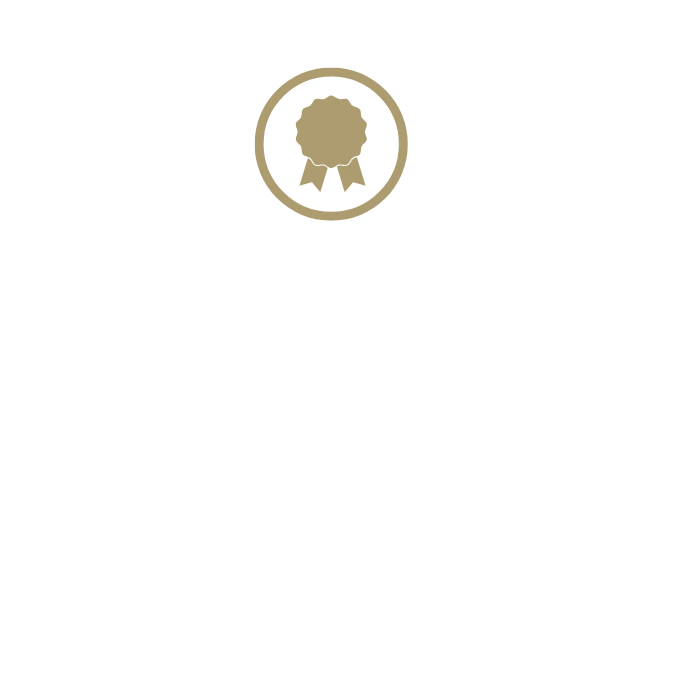 Gold ribbon icon in a gold circle.