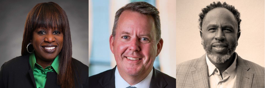 Collage of three well-dressed executives. Left, Michelle D. Greene, Chief Information Officer at Cardinal Health, smiling big. Center, Jack Mahoney, Managing Director, Atlantic for G2 Ocean, smiling slightly. Right, Rickey Childs, Senior Vice President at The Pasha Group, looking very intent.